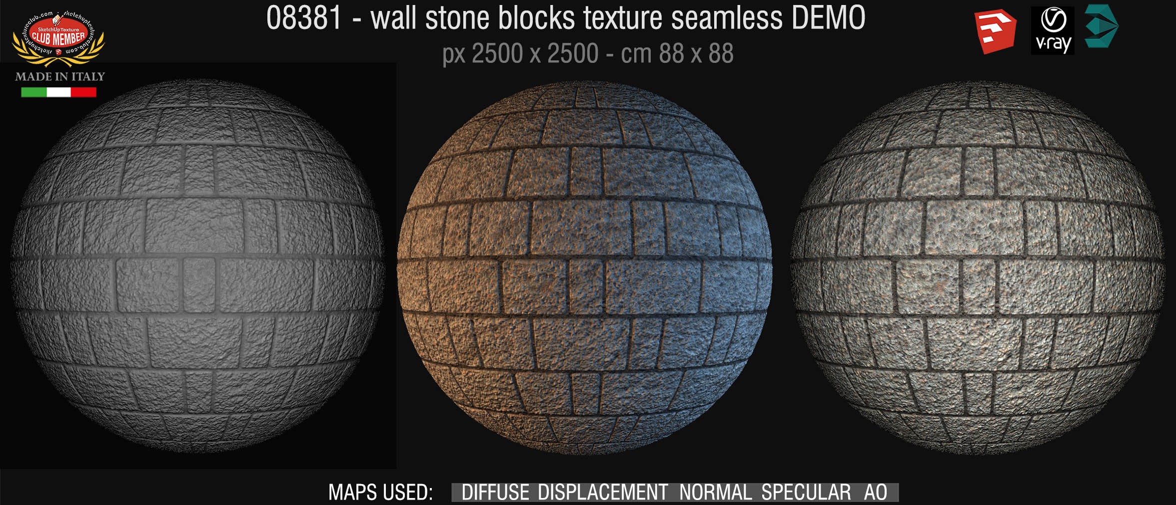 08381 HR Wall stone with regular blocks texture + maps DEMO