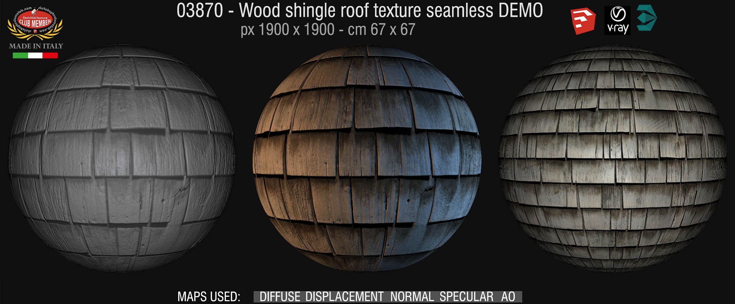 03870 Wood shingle roof texture seamless + maps DEMO
