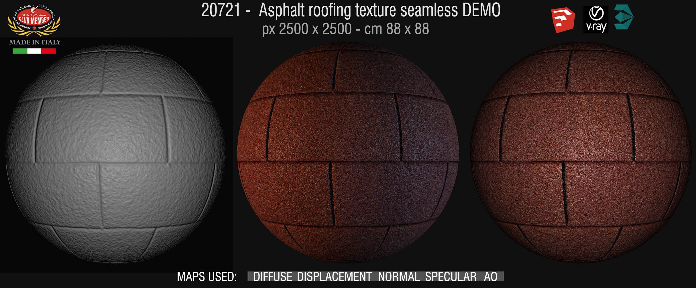 20721 Asphalt roofing shingle texture + maps DEMO