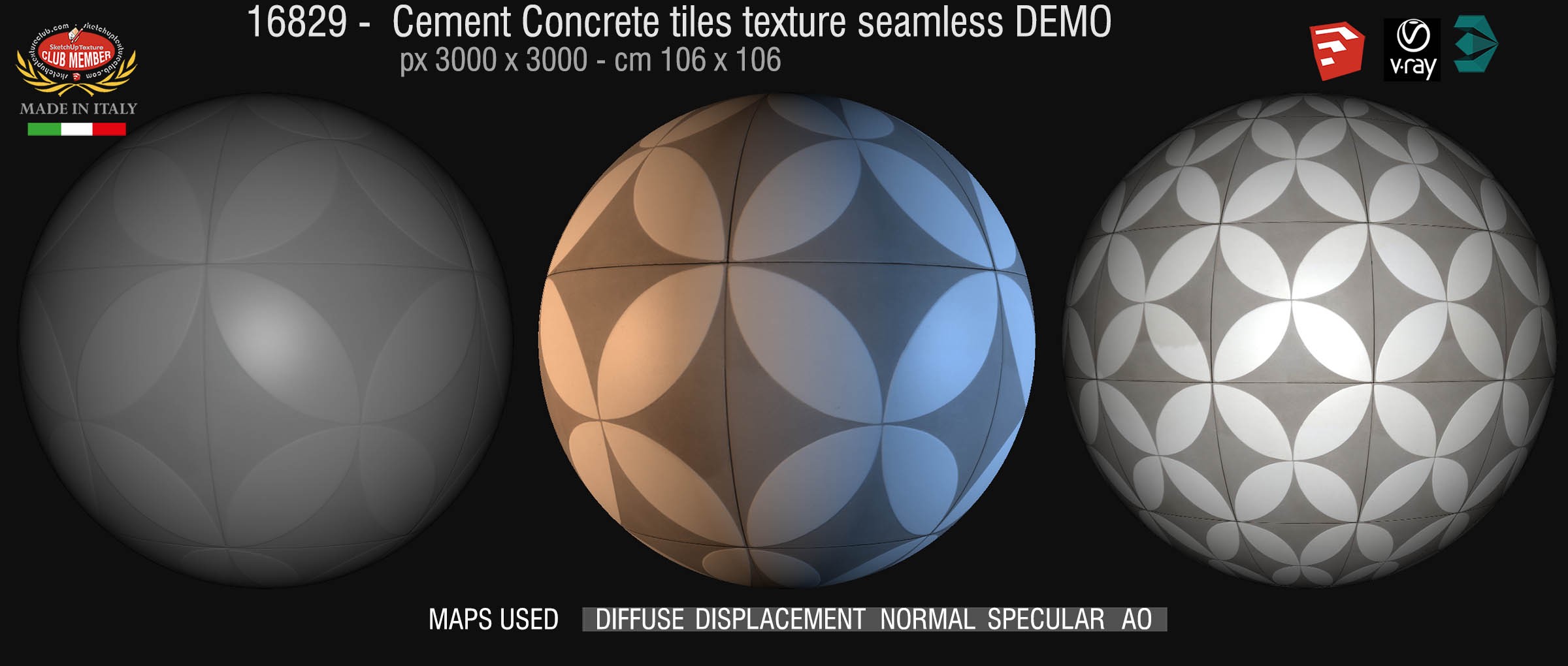 16829 Cement concrete tile texture seamless + maps DEMO