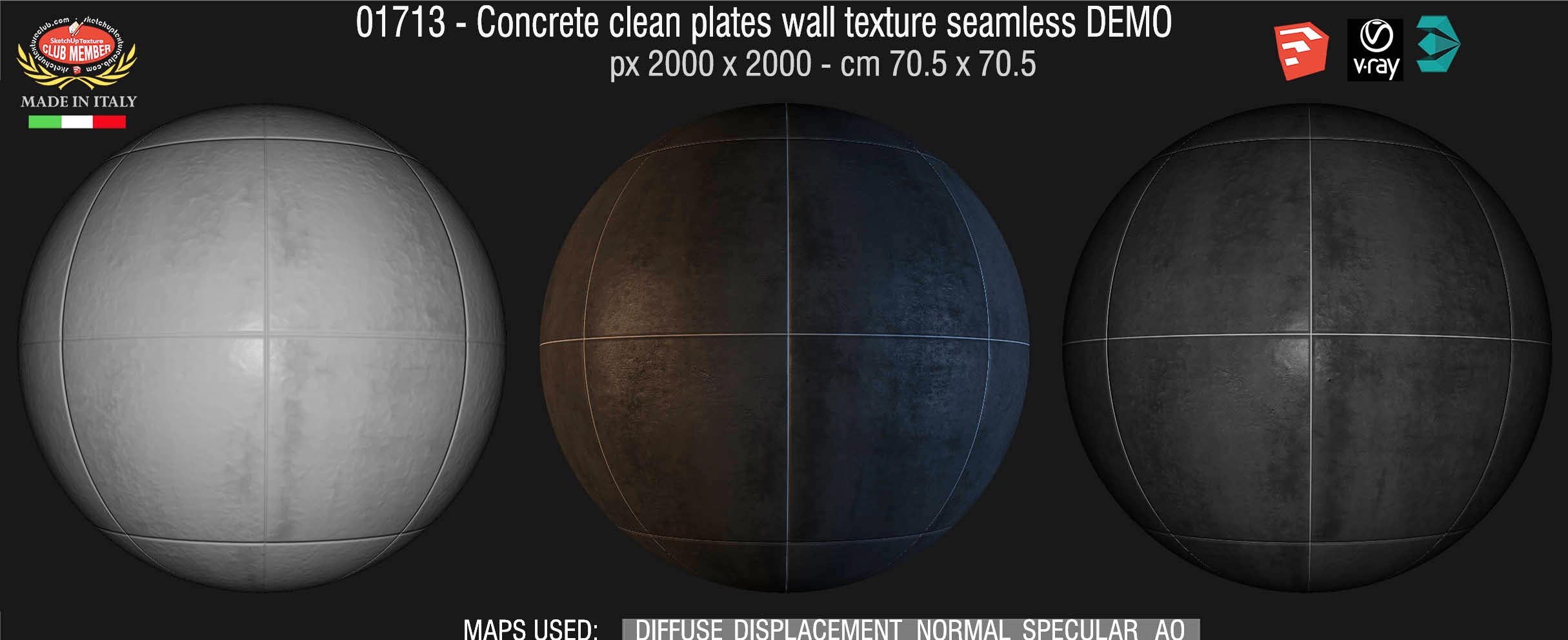 01713 Concrete clean plates wall texture seamless + maps DEMO