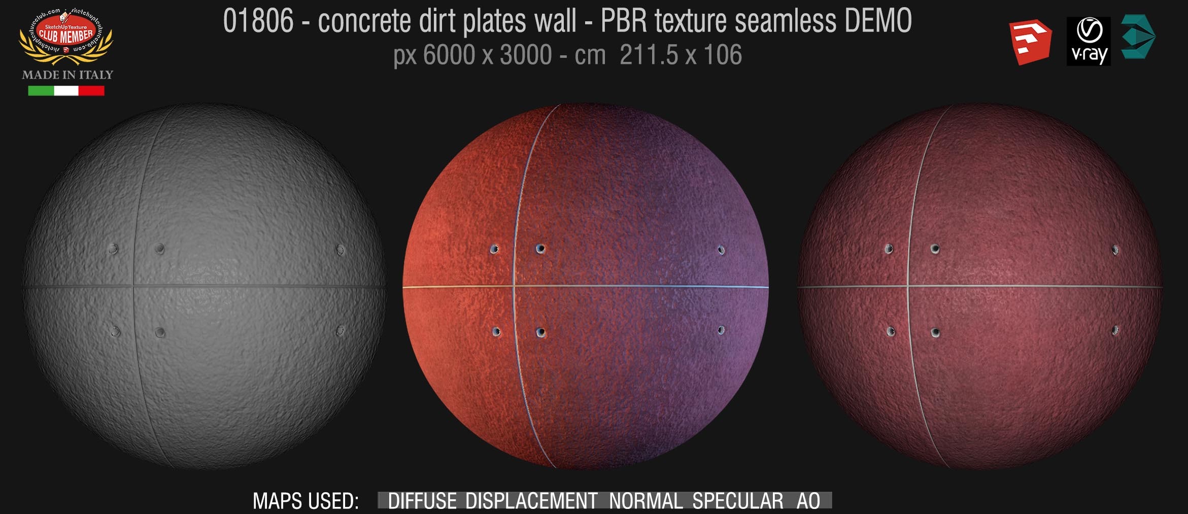 01806 Concrete dirt plates wall PBR texture seamless DEMO