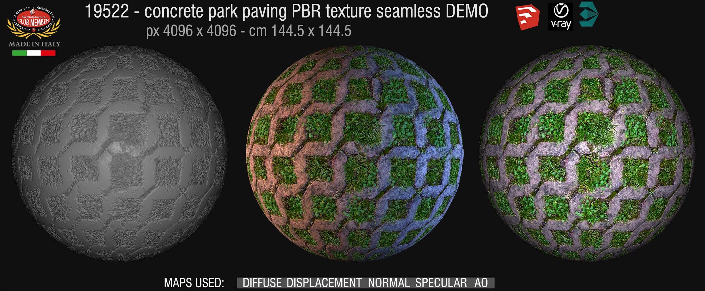 19522 Concrete park paving PBR texture seamless DEMO