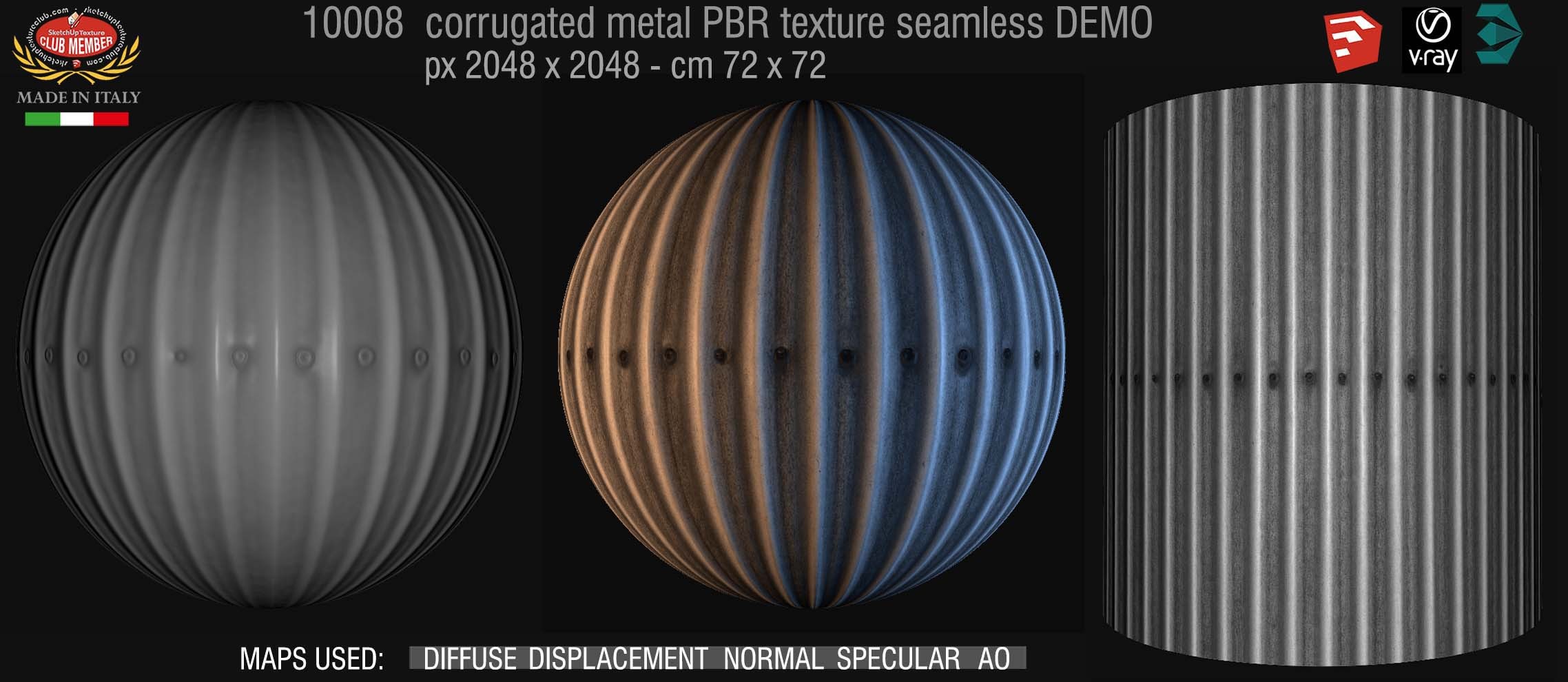 10008 Corrugated metal PBR texture seamless DEMO