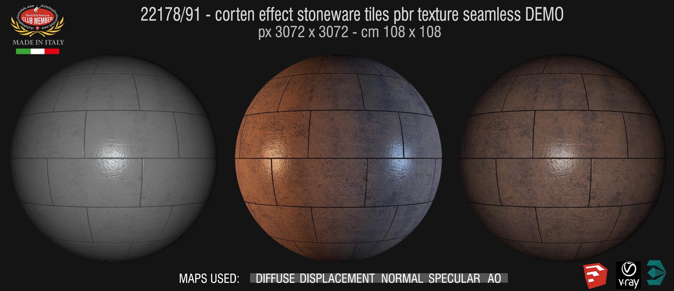 22178/91 corten effect stoneware tiles Pbr texture seamless demo
