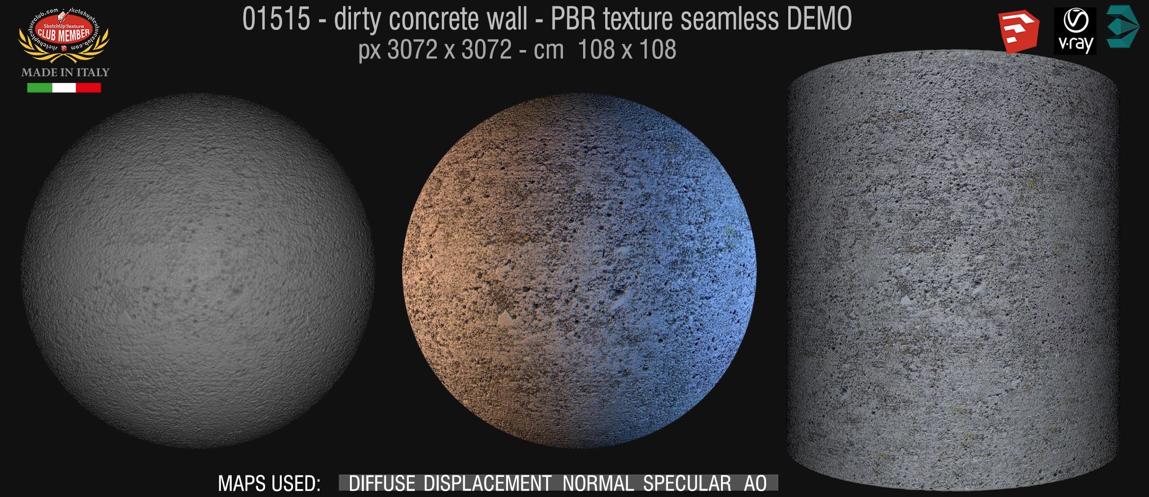 01515 Concrete bare dirty wall PBR texture seamless DEMO