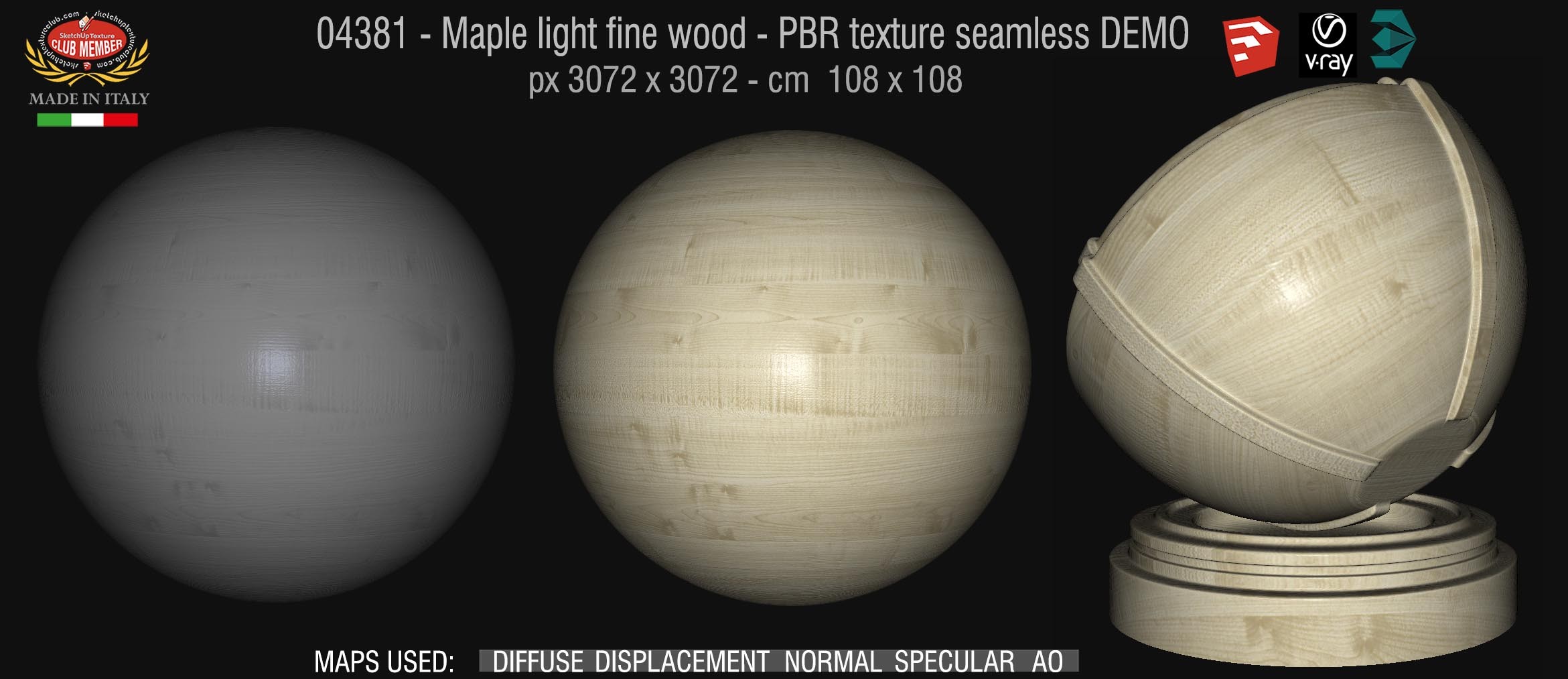 04381 Maple light fine wood - PBR texture seamless DEMO