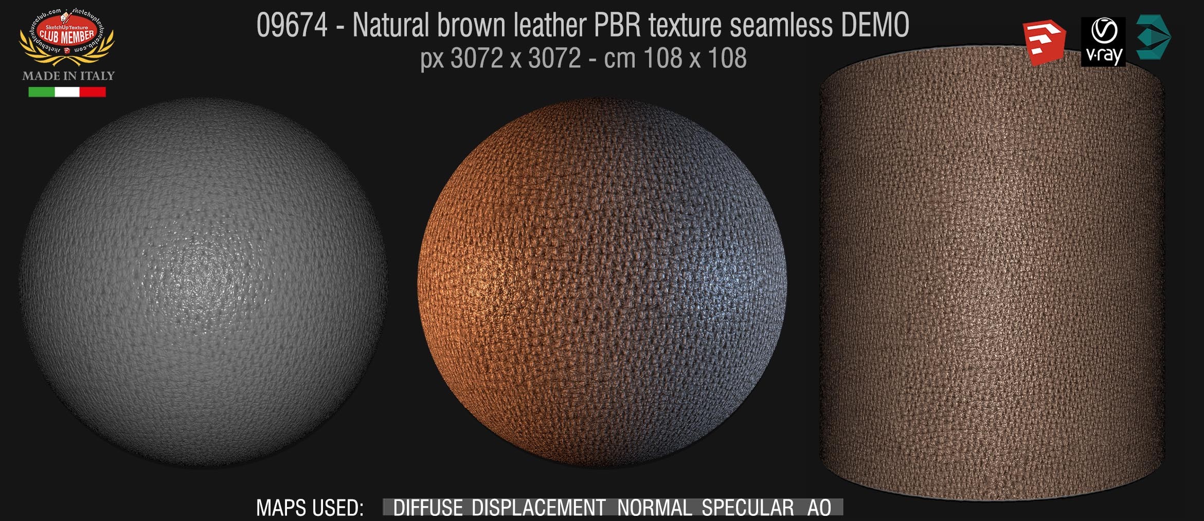 09674 Natural brown leather PBR texture seamless DEMO