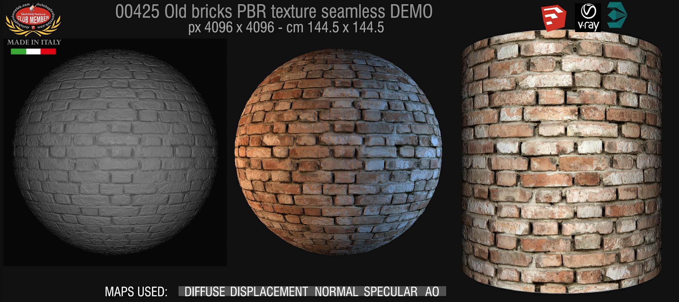 00425 Old bricks PBR texture seamless DEMO