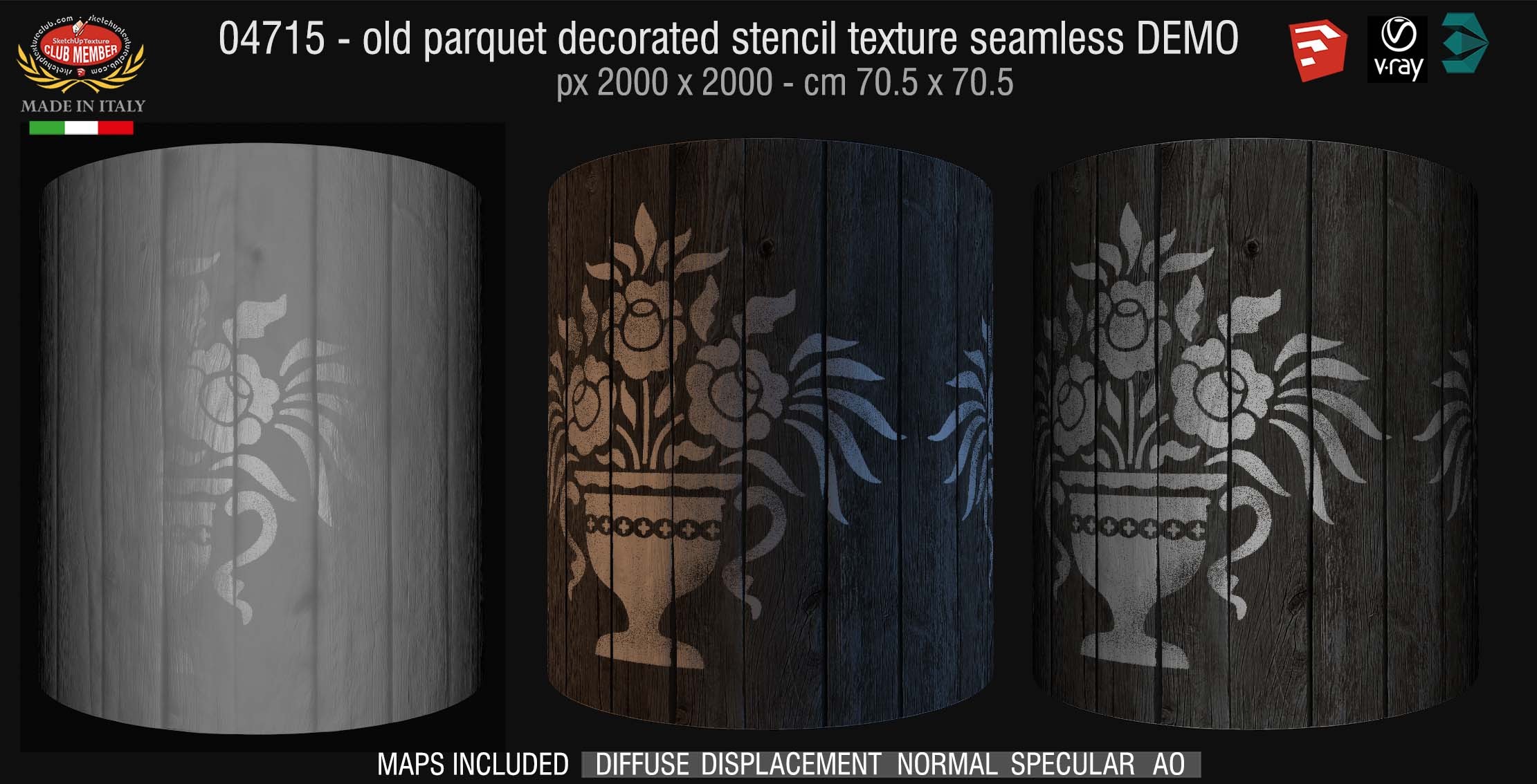 04715 HR Parquet decorated stencil texture seamless + maps DEMO