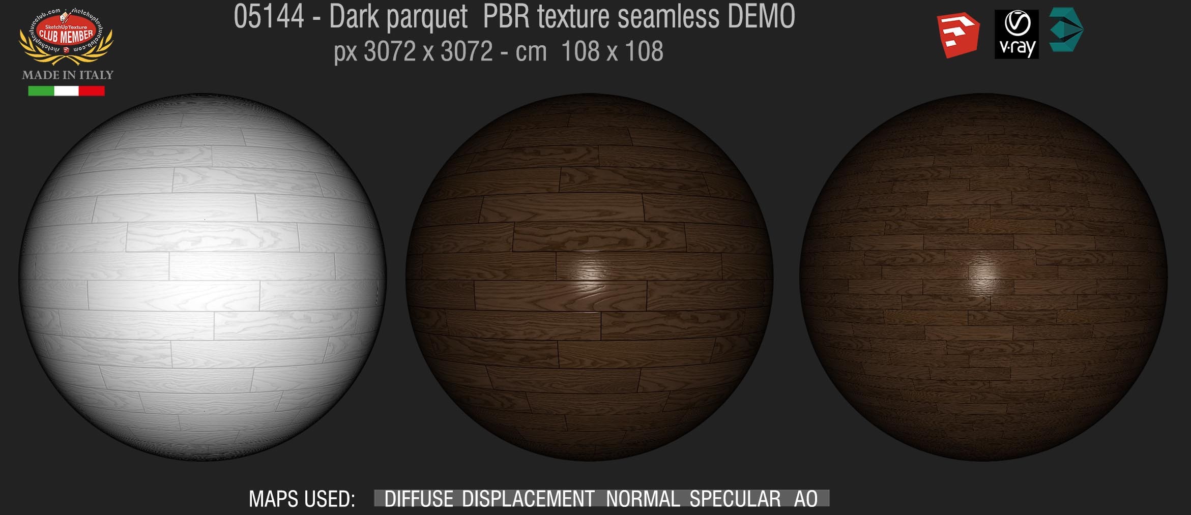 05144 Dark parquet PBR texture seamless DEMO