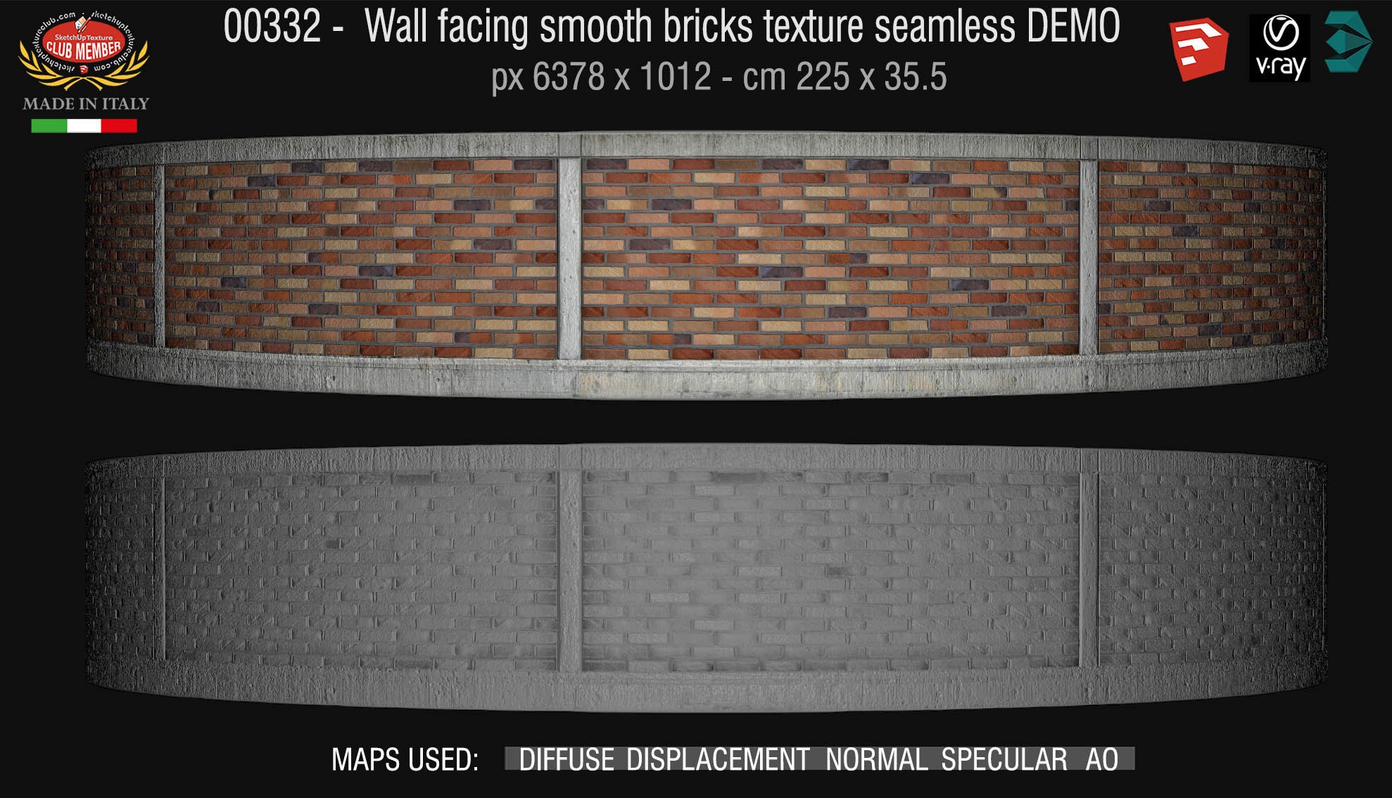 00332  Wall Facing smooth bricks texture seamles + maps DEMO