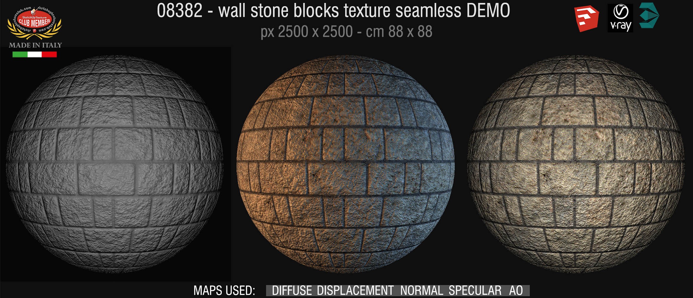 08382 HR Wall stone with regular blocks texture + maps DEMO