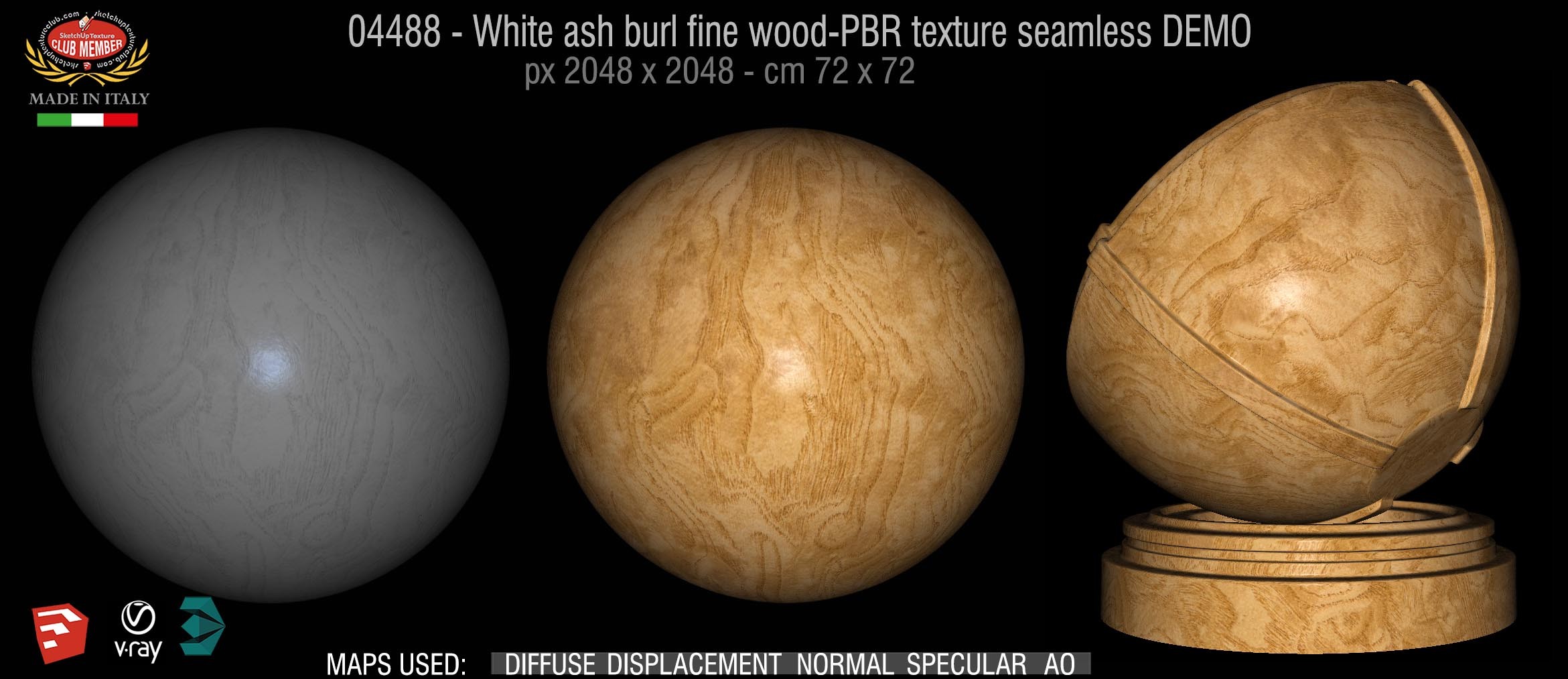 04488 White ash burl fine wood-PBR texture seamless DEMO