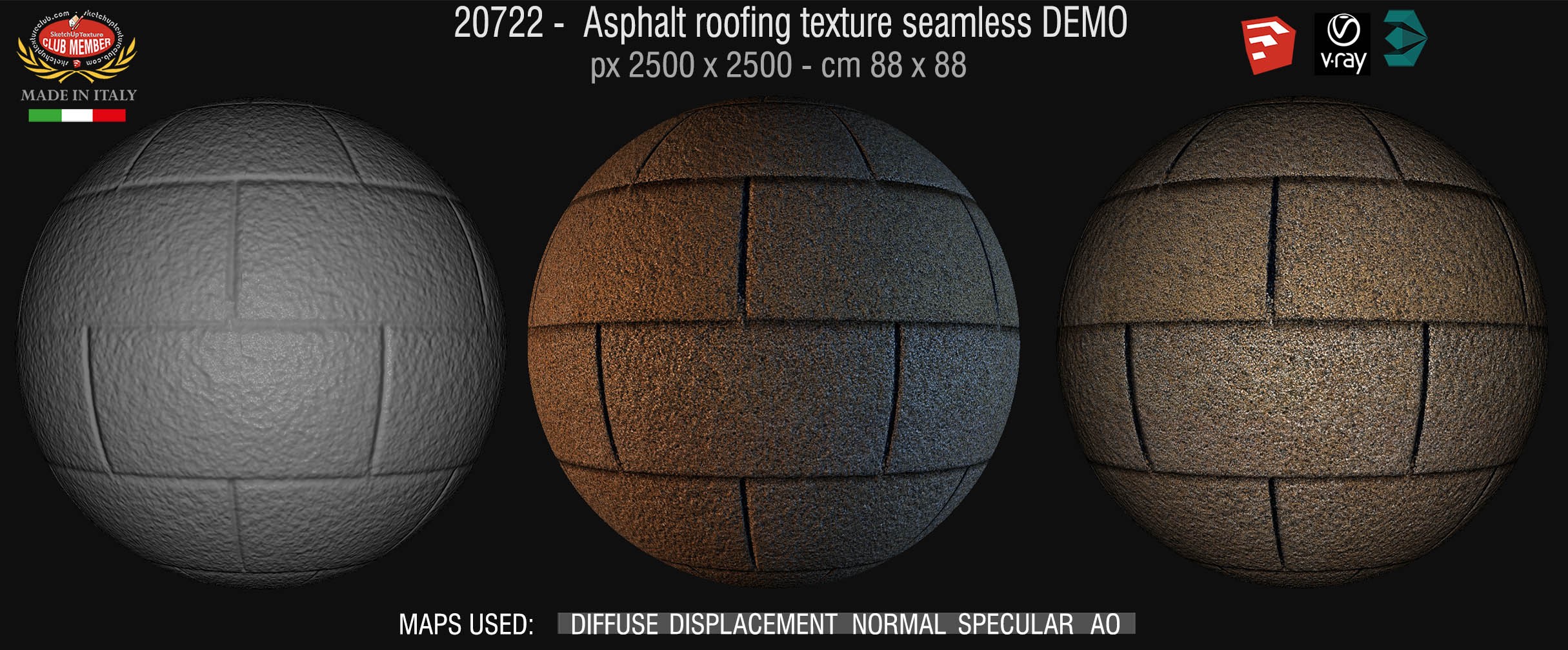 20722 Asphalt roofing shingle texture + maps DEMO