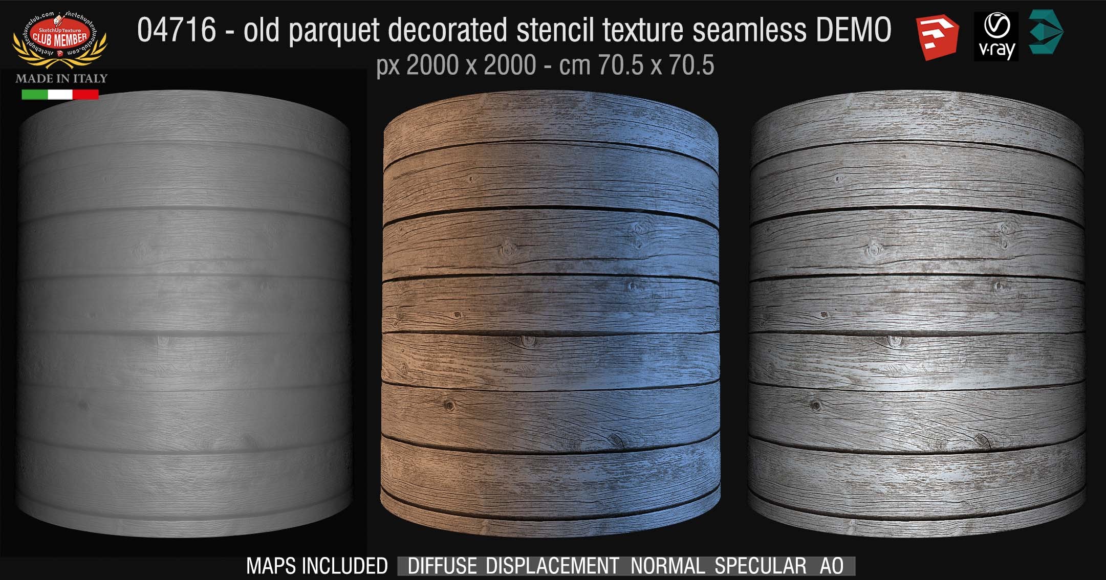 04716 HR Basic for parquet decorated stencil texture seamless + maps DEMO