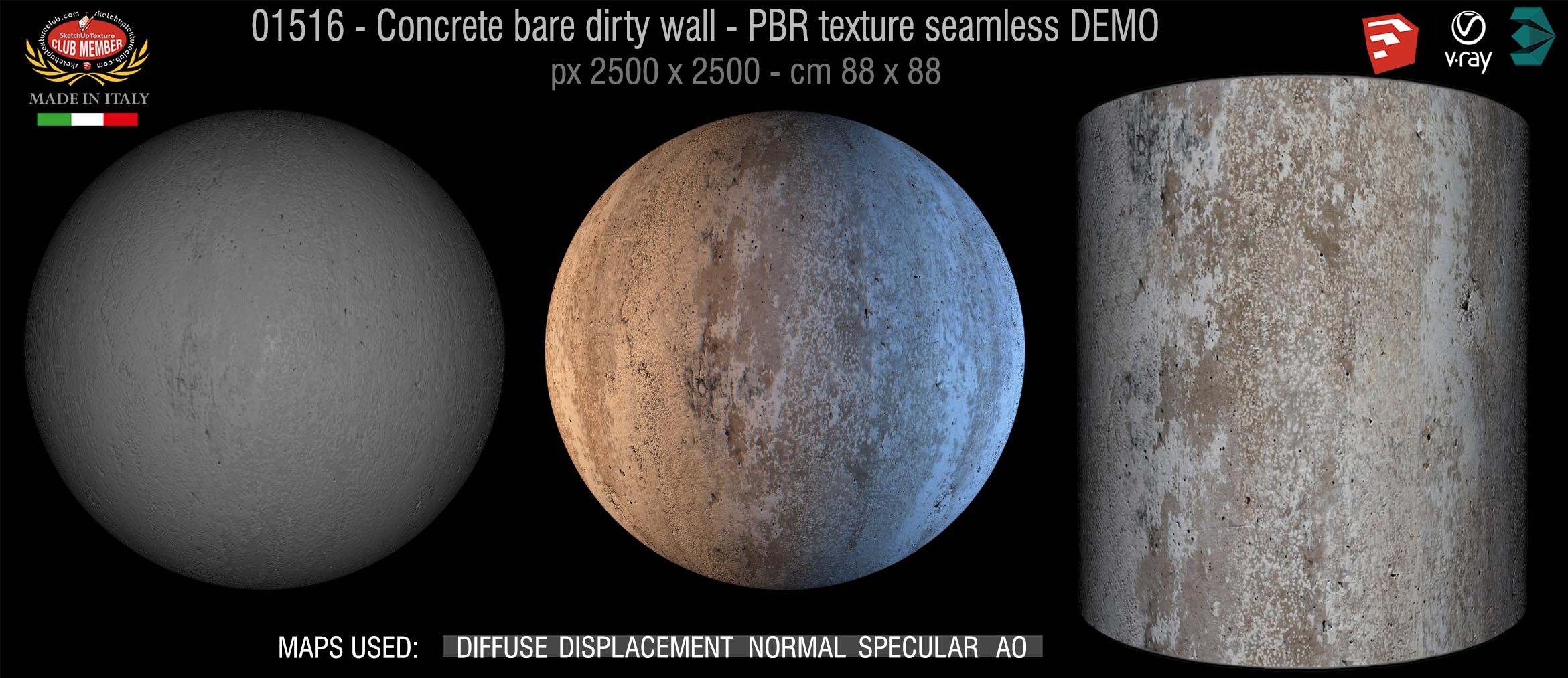 01516 Concrete bare dirty wall PBR texture seamless DEMO