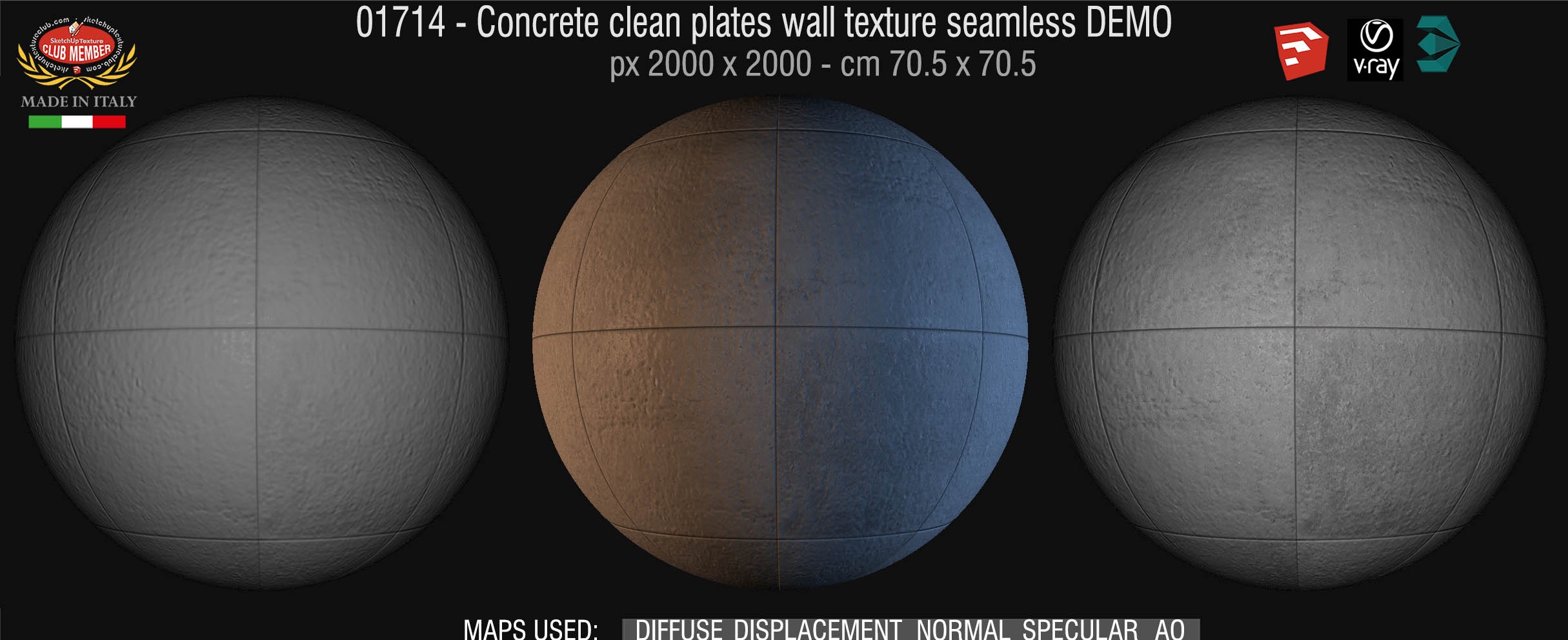 01714 Concrete clean plates wall texture seamless + maps DEMO