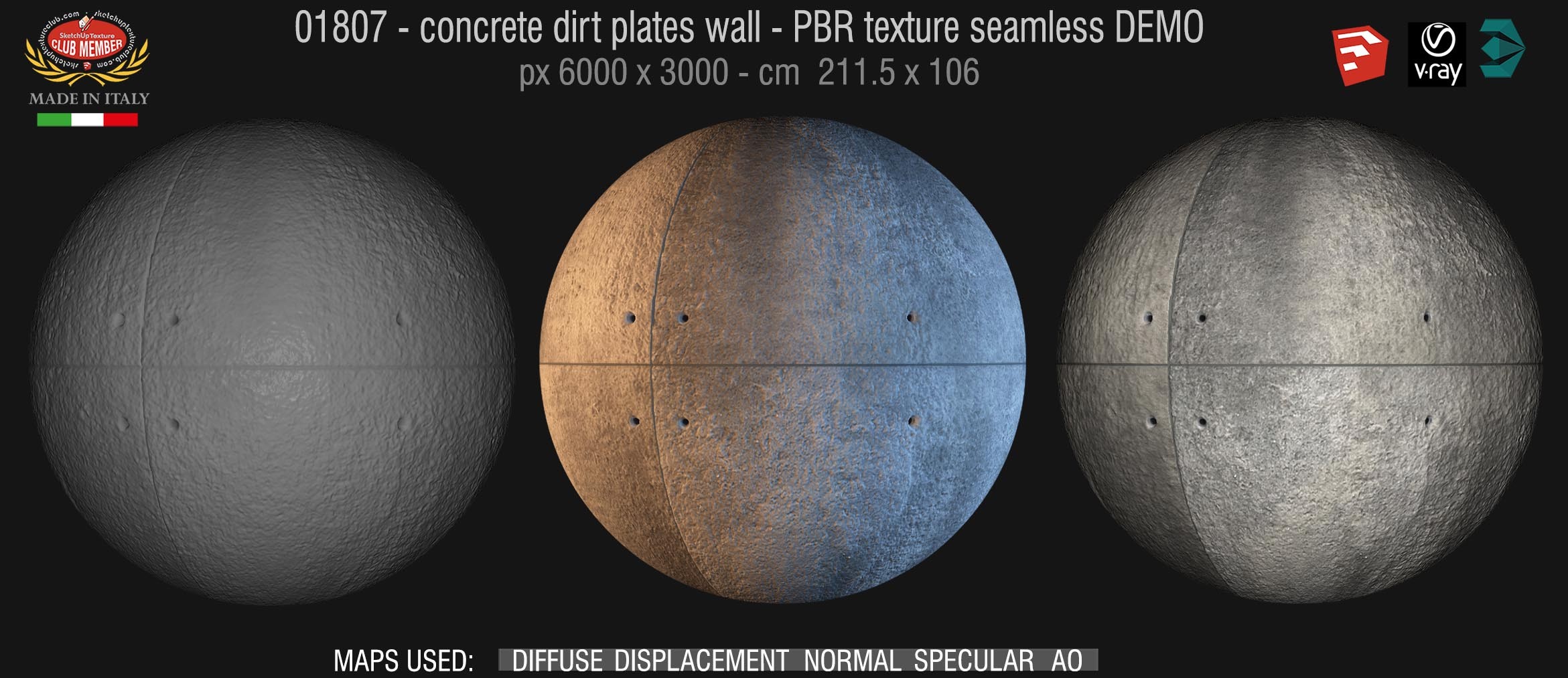 01807 Concrete dirt plates wall PBR texture seamless DEMO