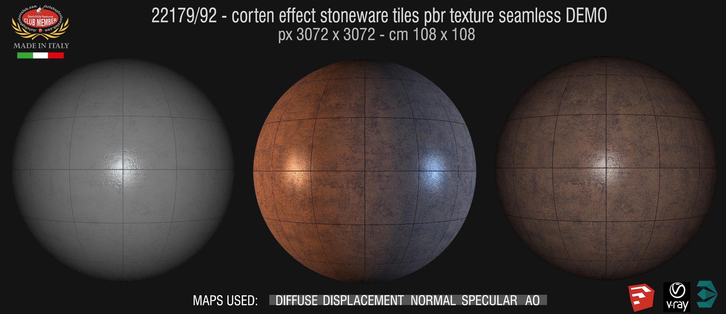 22179/92 corten effect stoneware tiles Pbr texture seamless DEMO