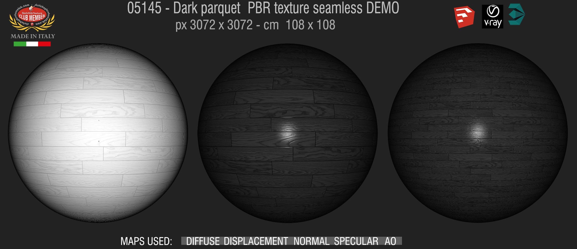 05145 Dark parquet PBR texture seamless DEMO