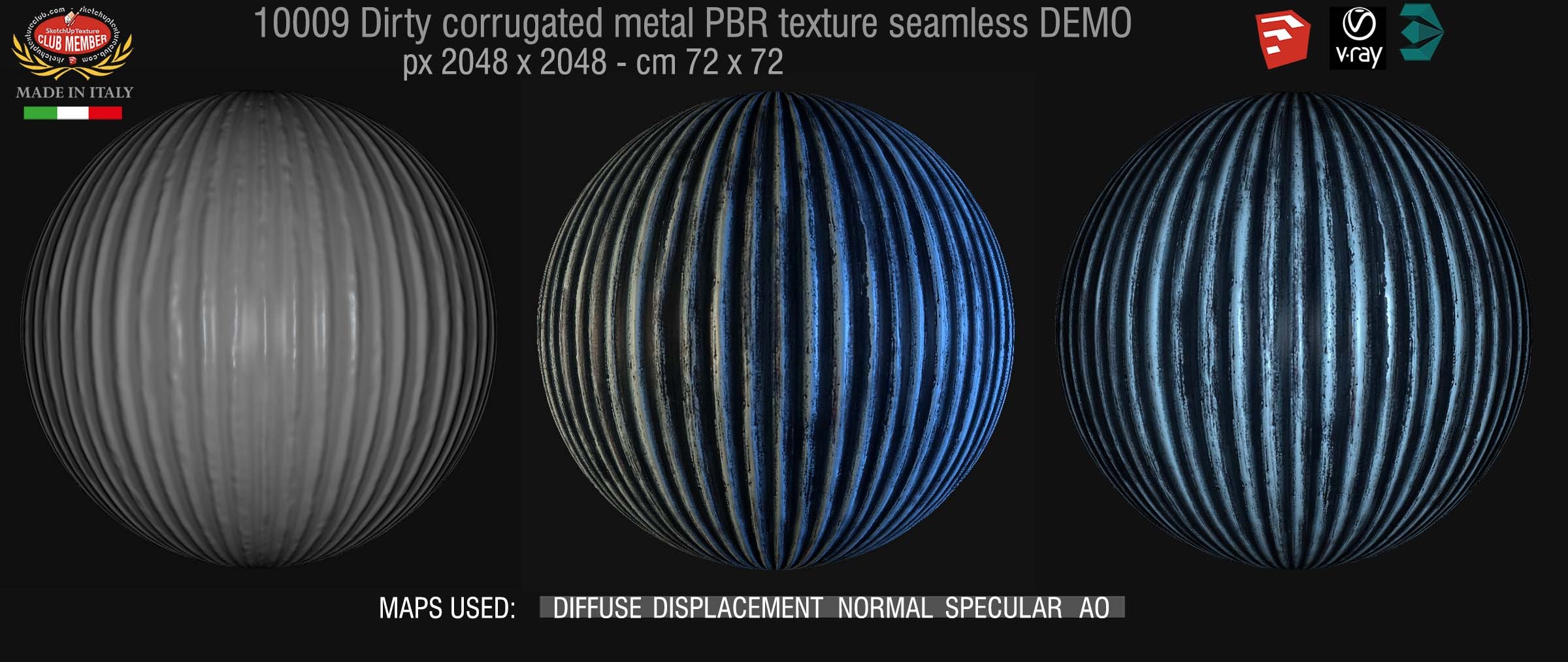 10009 Dirty corrugated metal PBR texture seamless DEMO