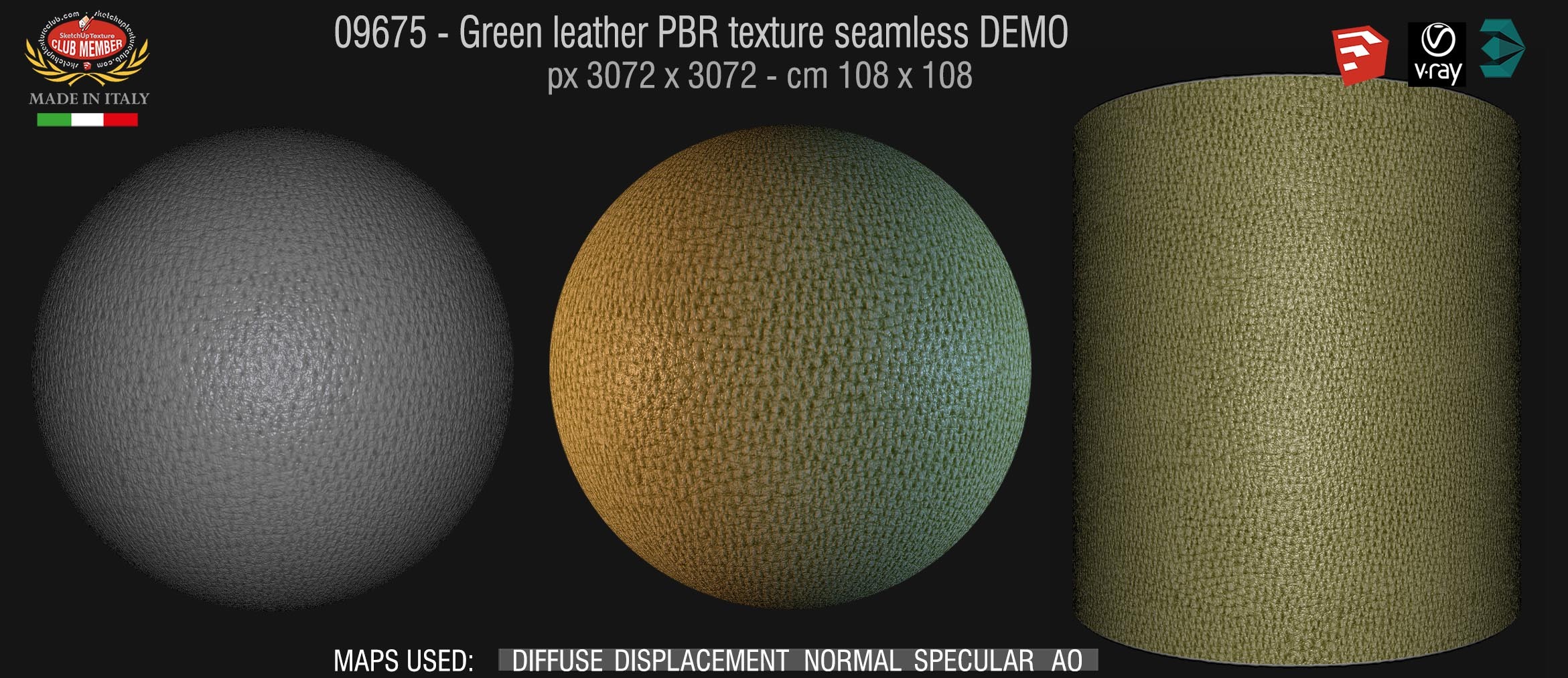 09675 Green leather PBR texture seamless DEMO