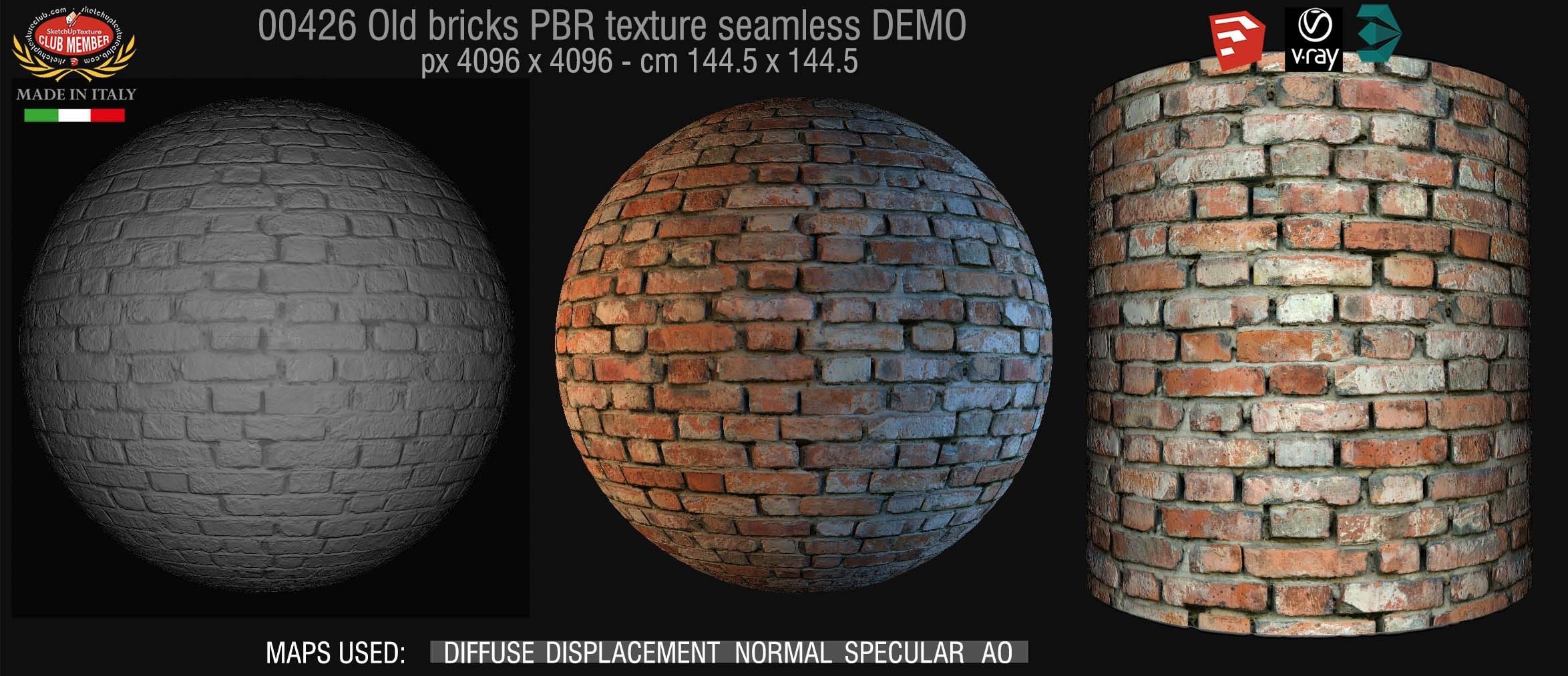 00426 Old bricks PBR texture seamless DEMO