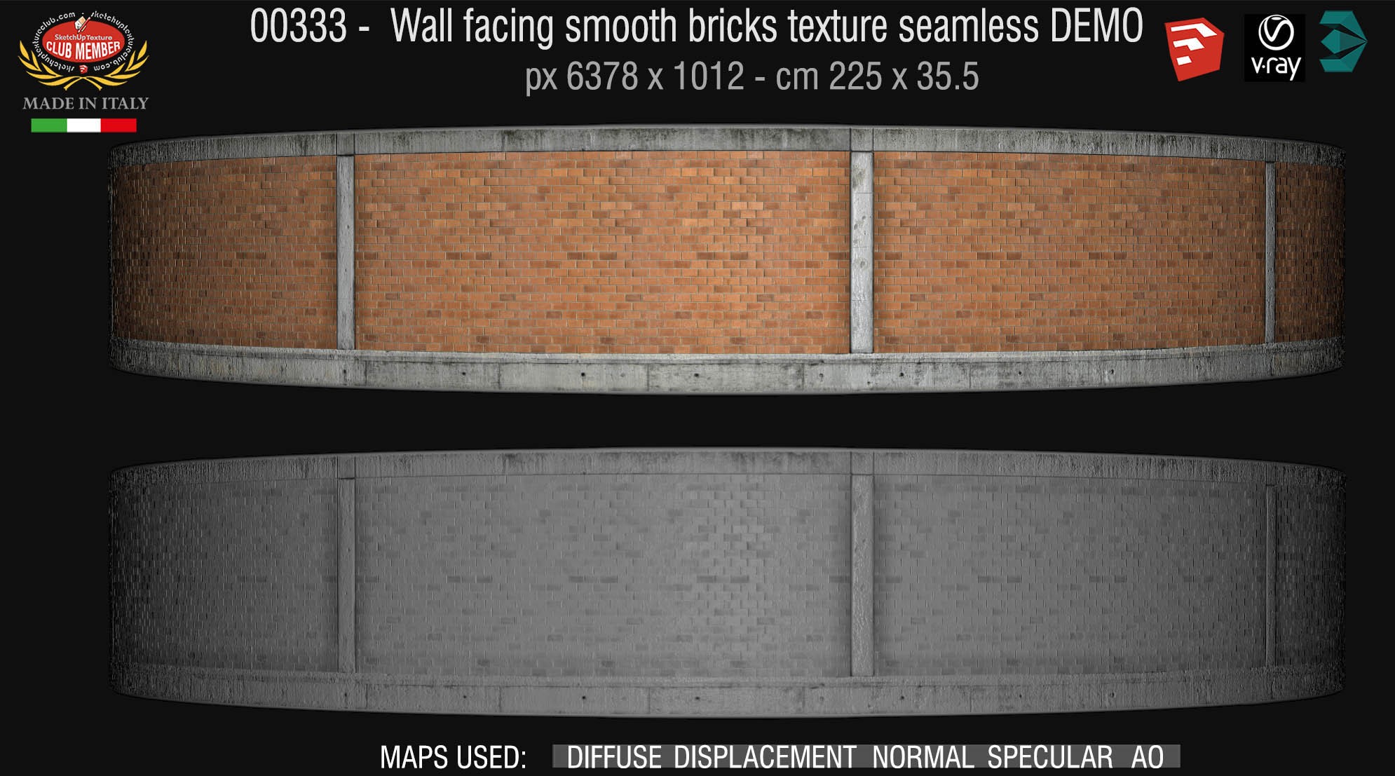 00333 Facing smooth bricks texture seamles + maps DEMO