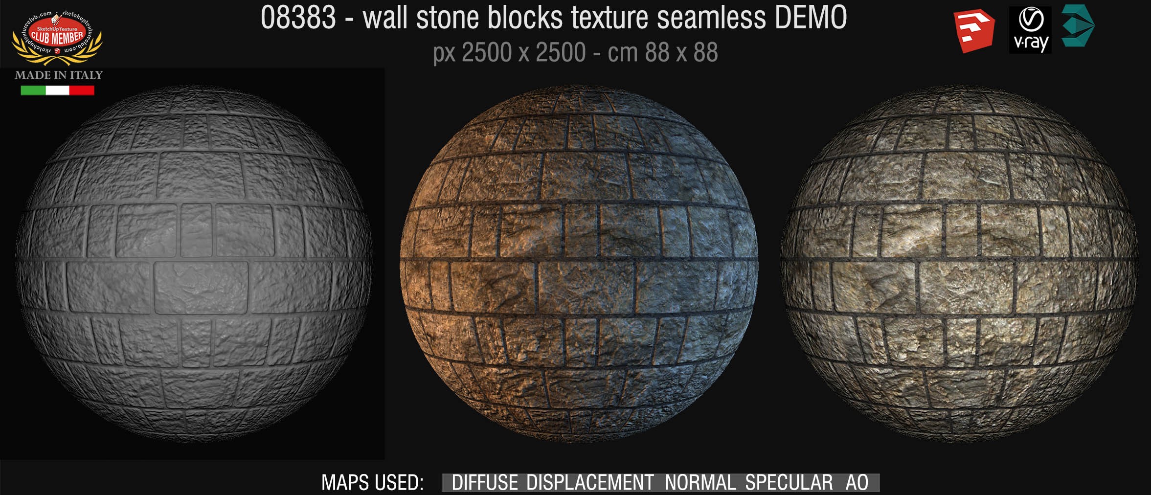08383 HR Wall stone with regular blocks texture + maps DEMO