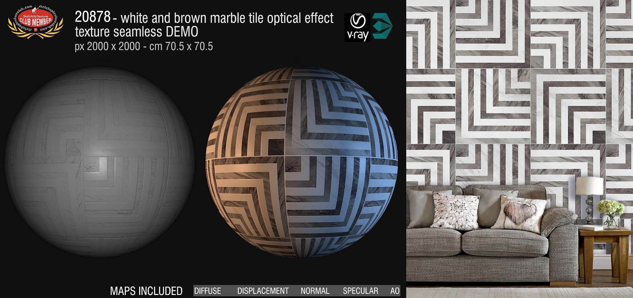 20878 White and brown marble tile optical effect texture DEMO