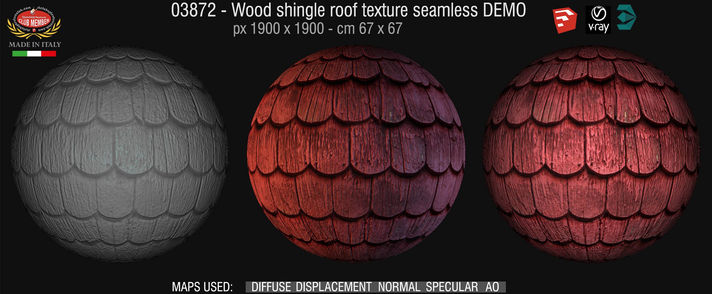 03872 Wood shingle roof texture seamless + maps DEMO
