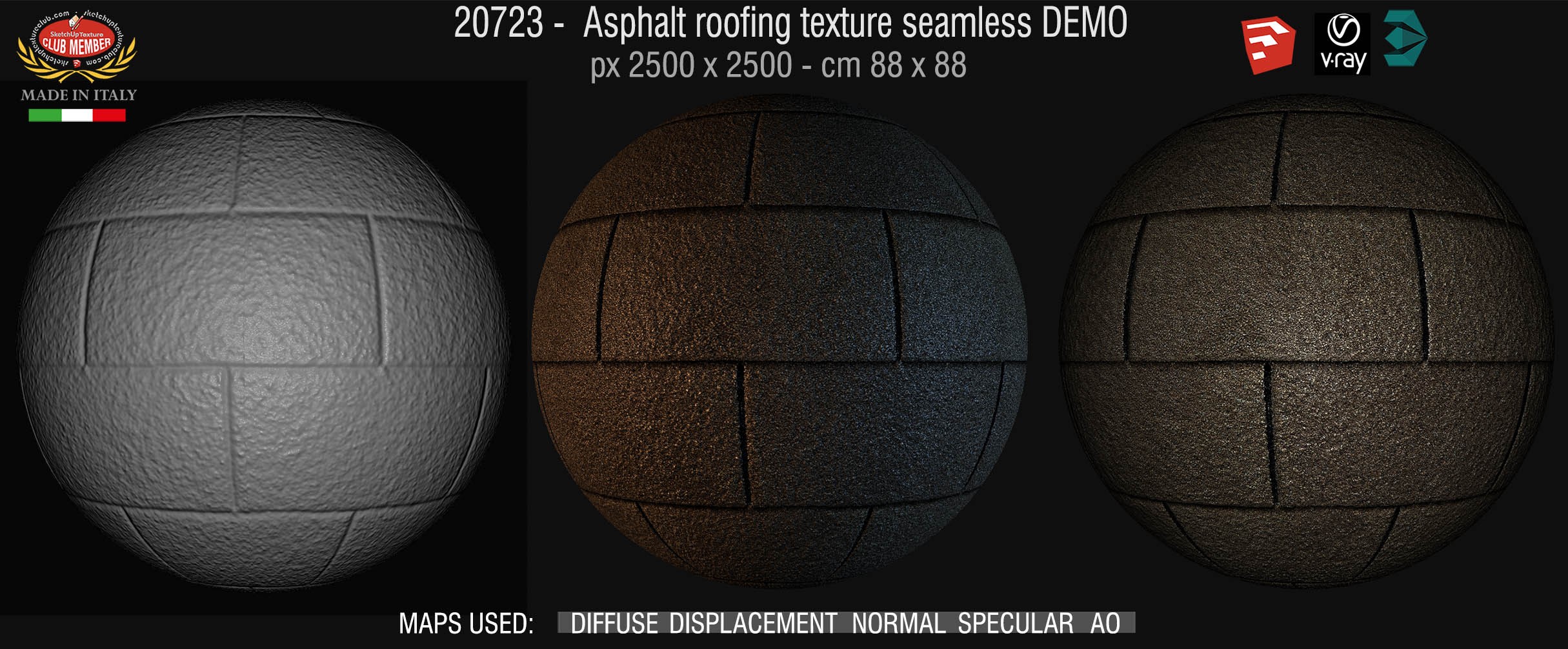 20723 Asphalt roofing shingle texture + maps DEMO