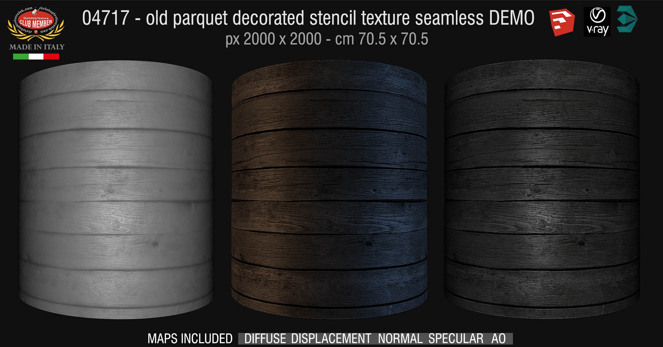 04717 HR Basic for parquet decorated stencil texture seamless + maps DEMO