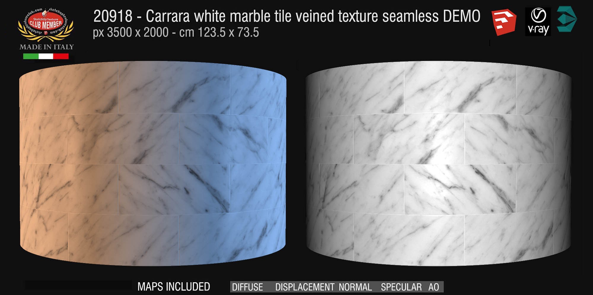 20218 Carrara white marble tile veined texture + maps DEMO