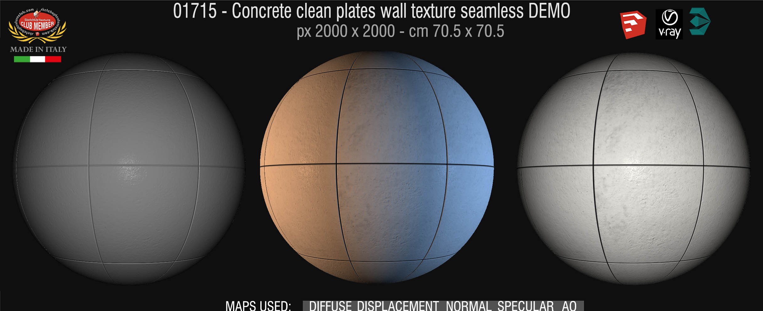 01715  Concrete clean plates wall texture seamless + maps DEMO