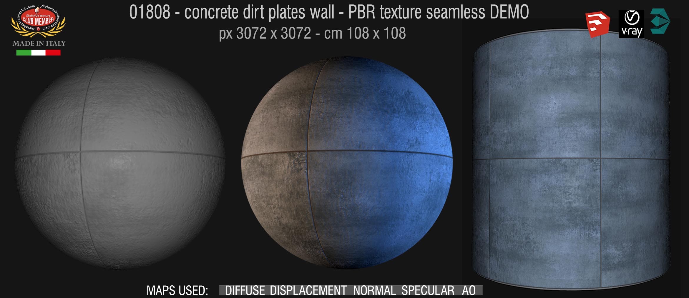 01808 Concrete dirt plates wall PBR texture seamless DEMO