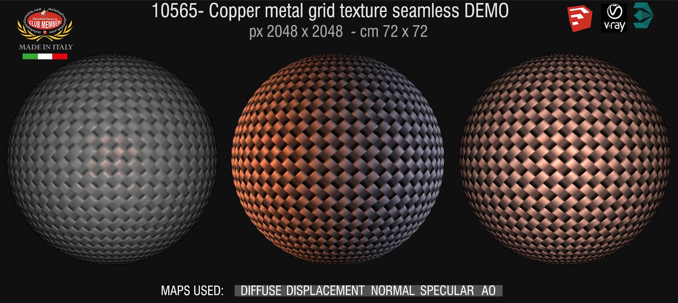 10565 HR Copper metal grid texture seamless + maps DEMO