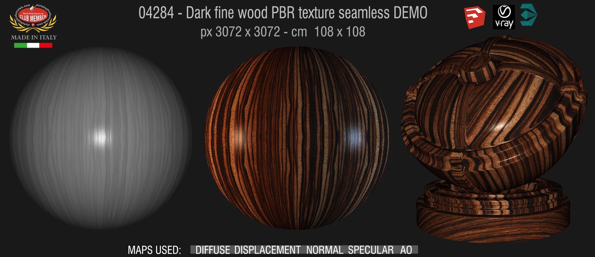 04284 Dark fine wood PBR texture seamless DEMO