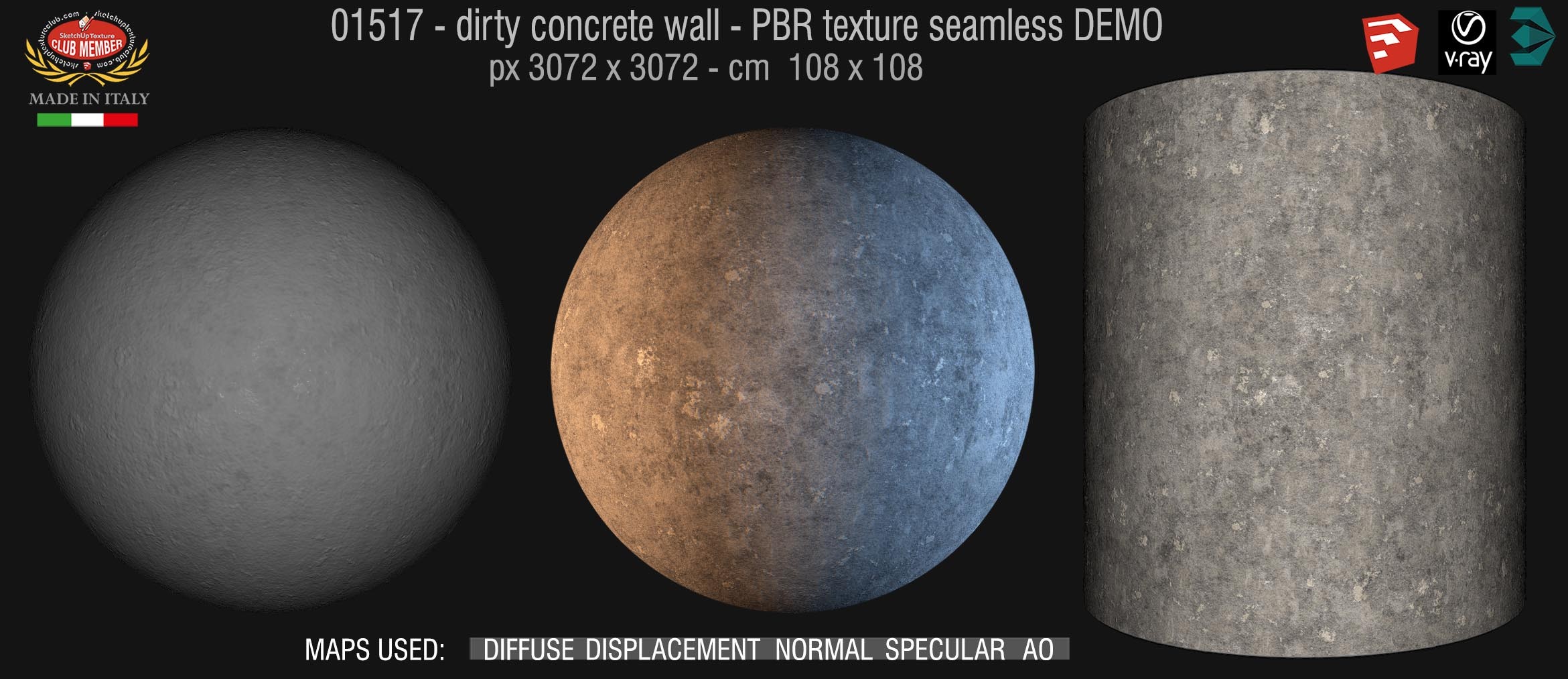 01517 Concrete bare dirty wall PBR texture seamless DEMO