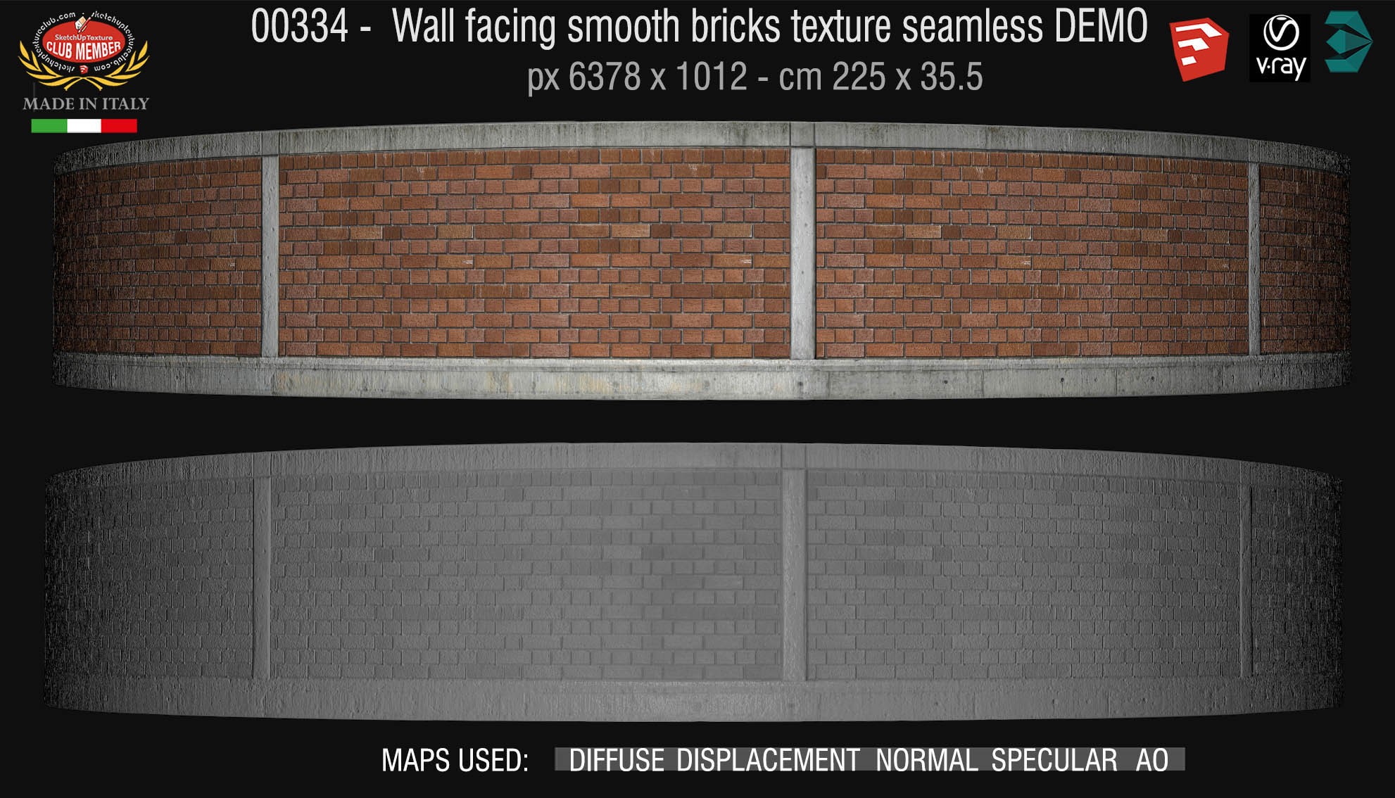 00334 Facing smooth bricks texture seamles + maps DEMO