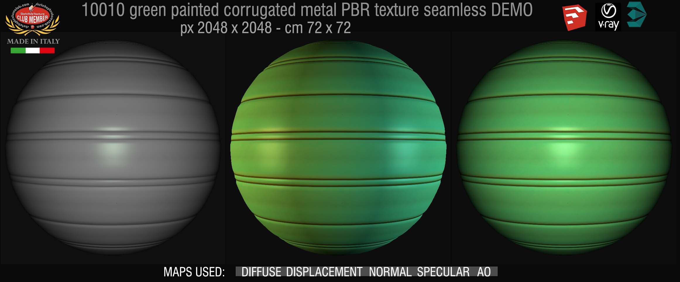 10010 Green painted corrugated metal PBR texture seamless DEMO