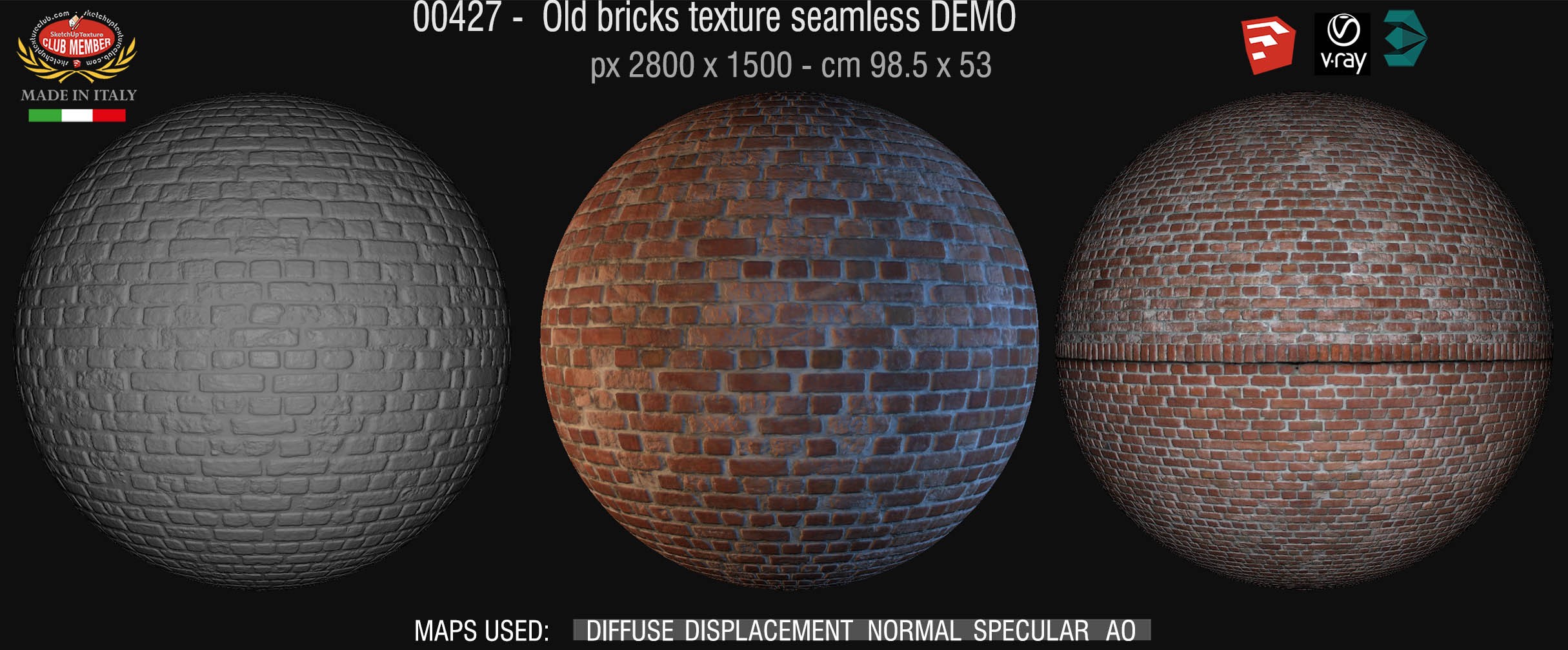 00427 Old bricks texture seamless + maps DEMO