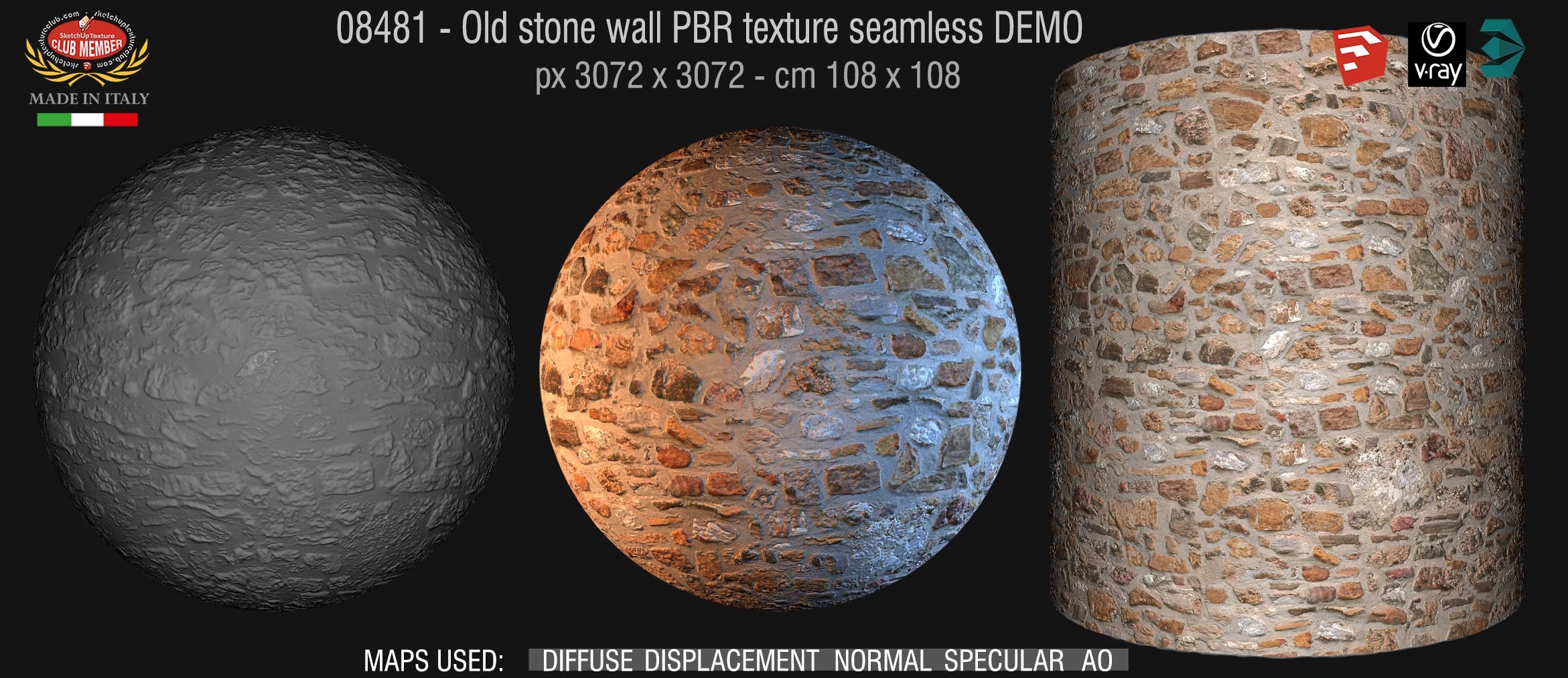 08481 Old stone wall PBR texture seamless DEMO