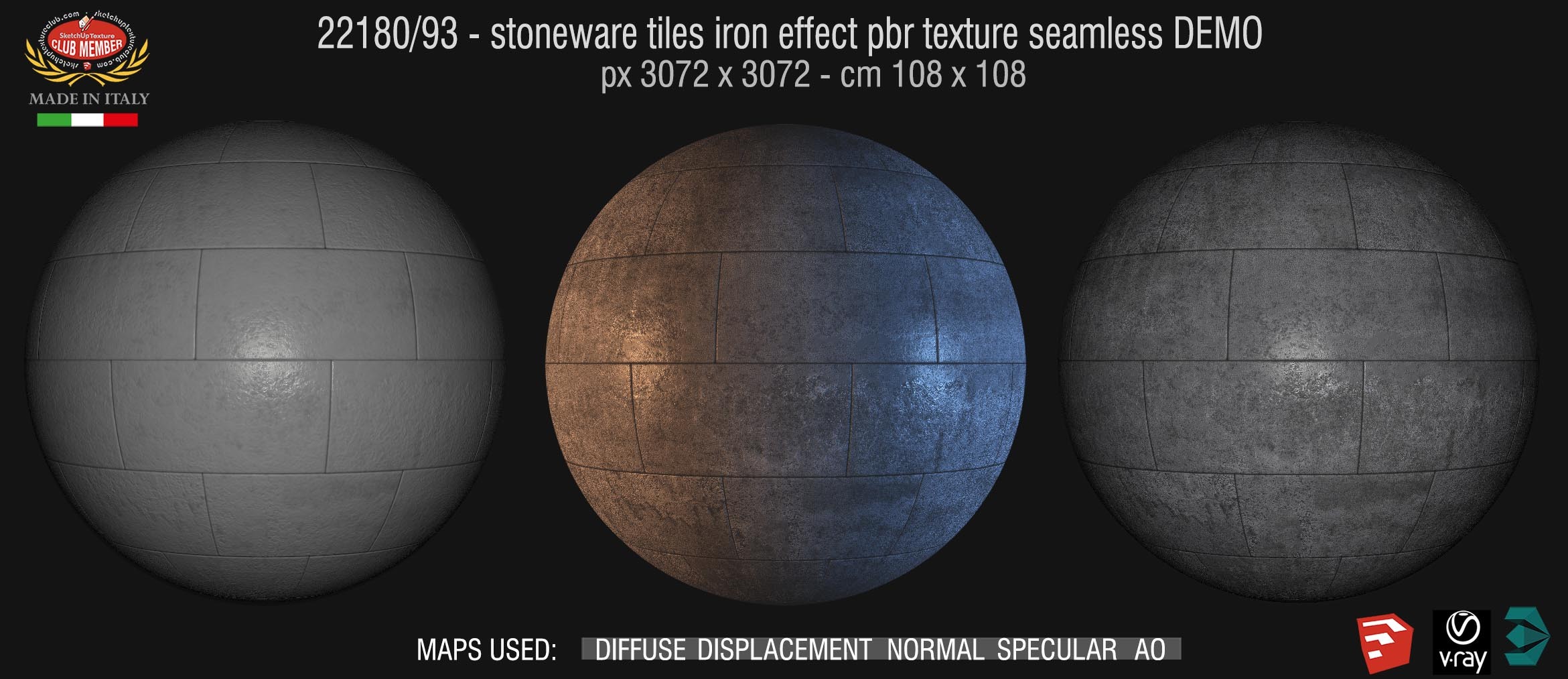 22180/93 iron effect stoneware tiles Pbr texture-seamless DEMO