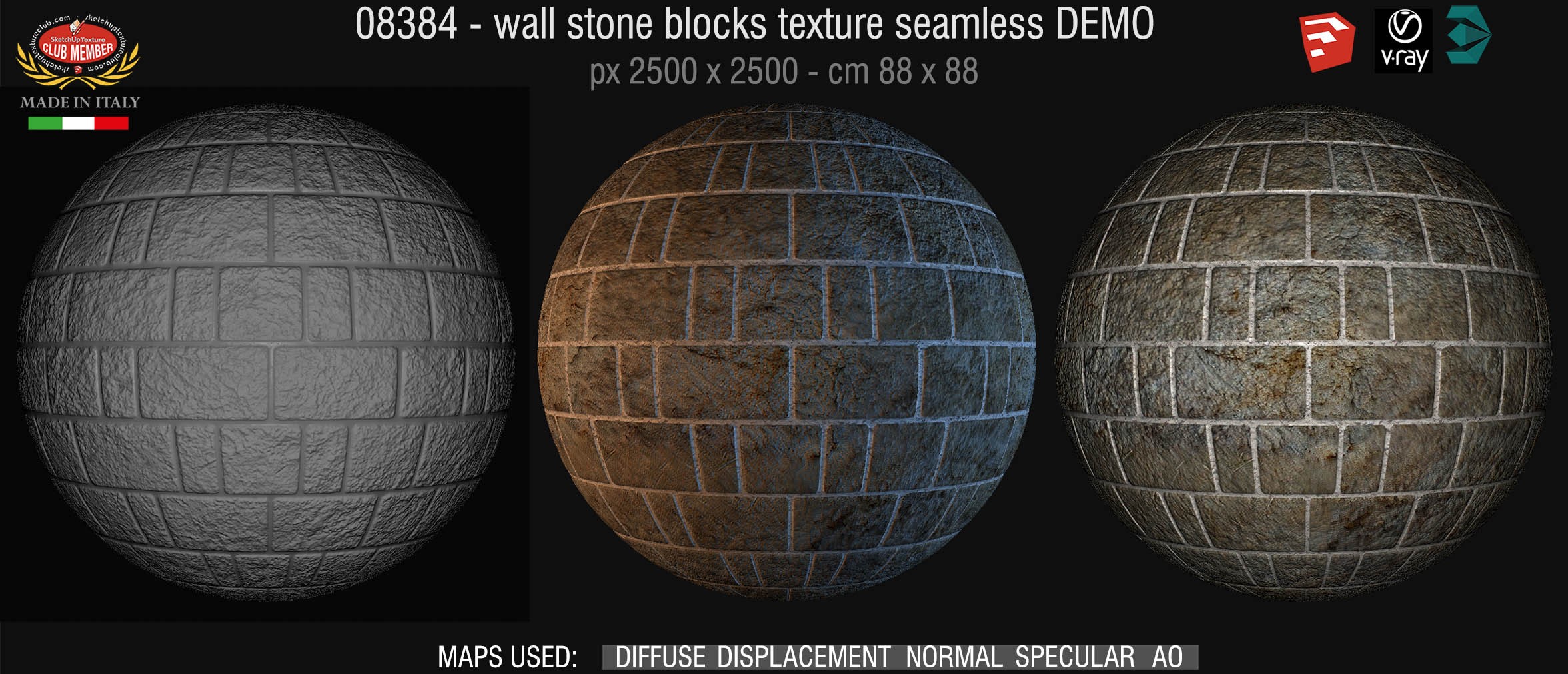 08384 HR Wall stone with regular blocks texture + maps DEMO