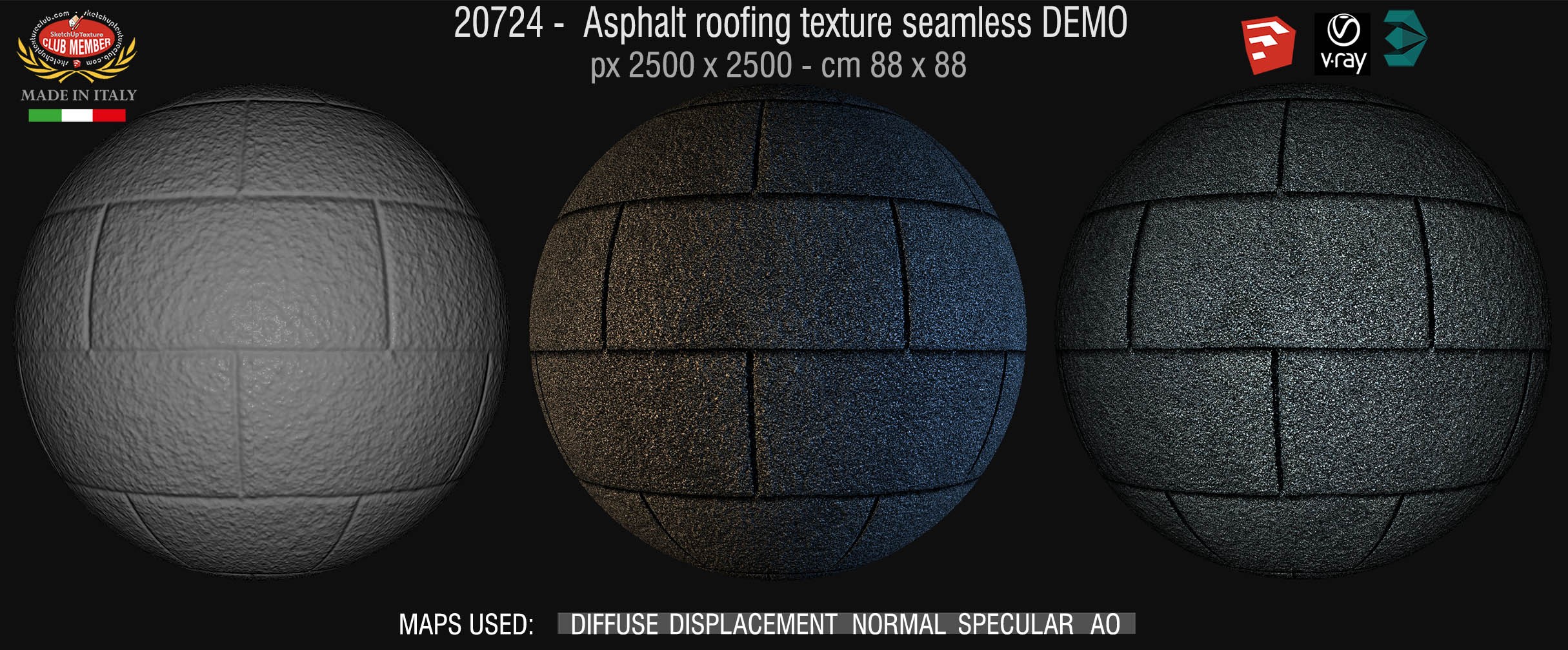 20724 Asphalt roofing shingle texture + maps DEMO