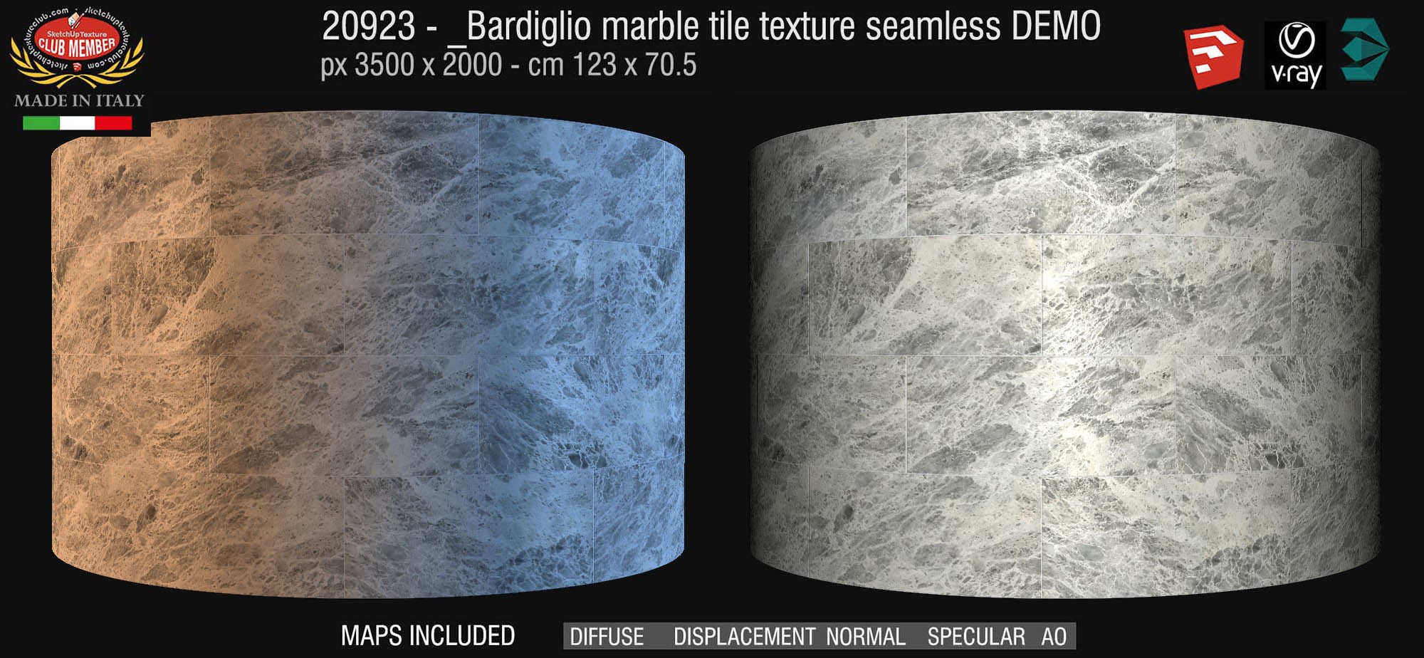 20923 Bardiglio marble tile texture + maps DEMO