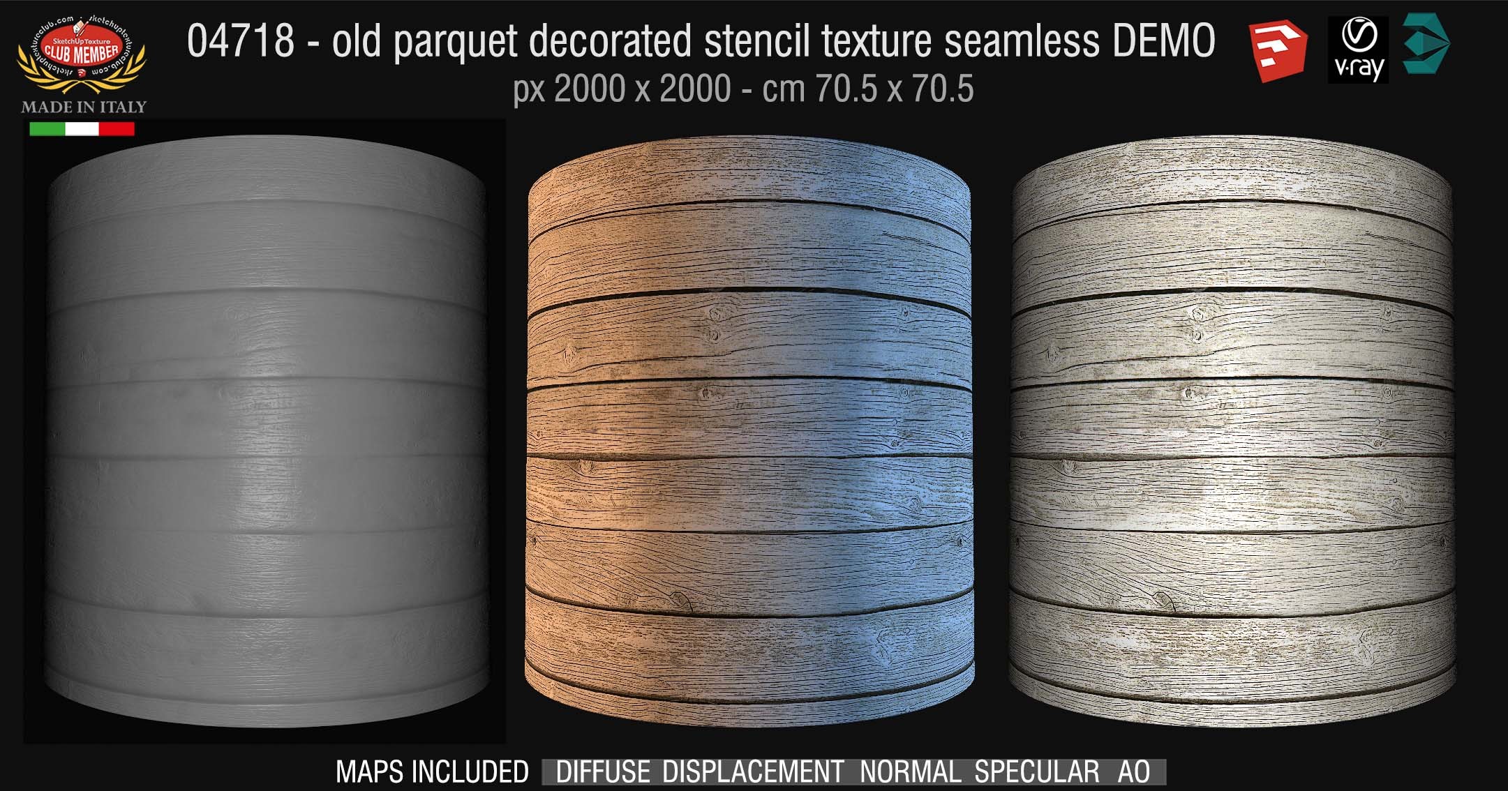 04718 HR Basic for parquet decorated stencil texture seamless + maps DEMO