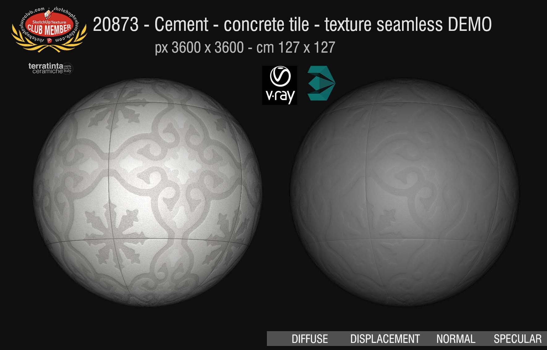 20873 Cement concrete tile texture seamless + maps DEMO